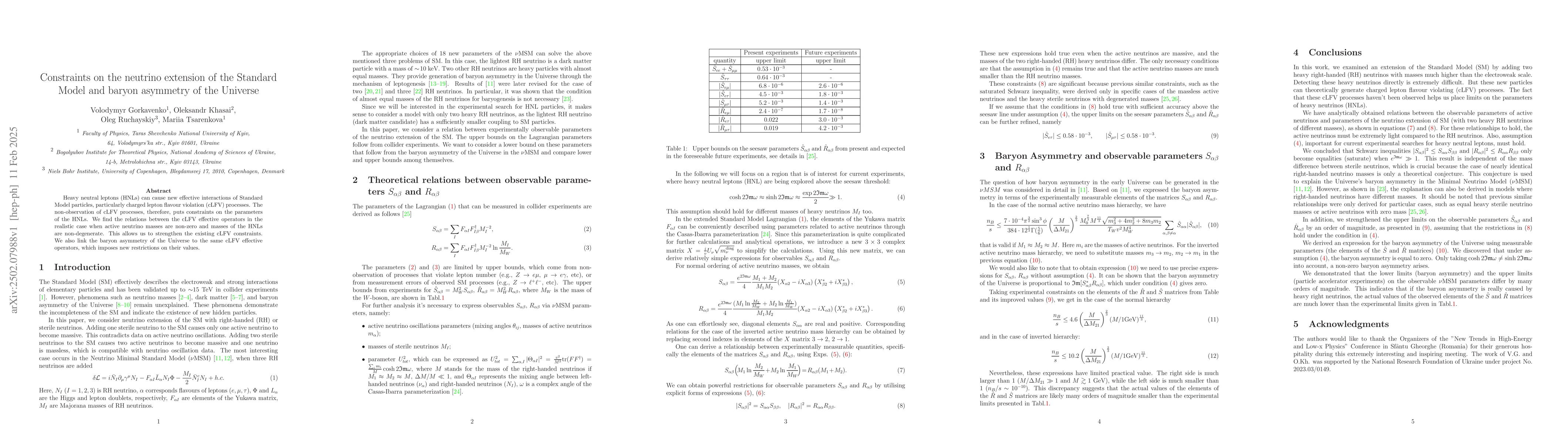 Thumbnail for Constraints on the neutrino extension of the Standard Model and baryon
  asymmetry of the Universe