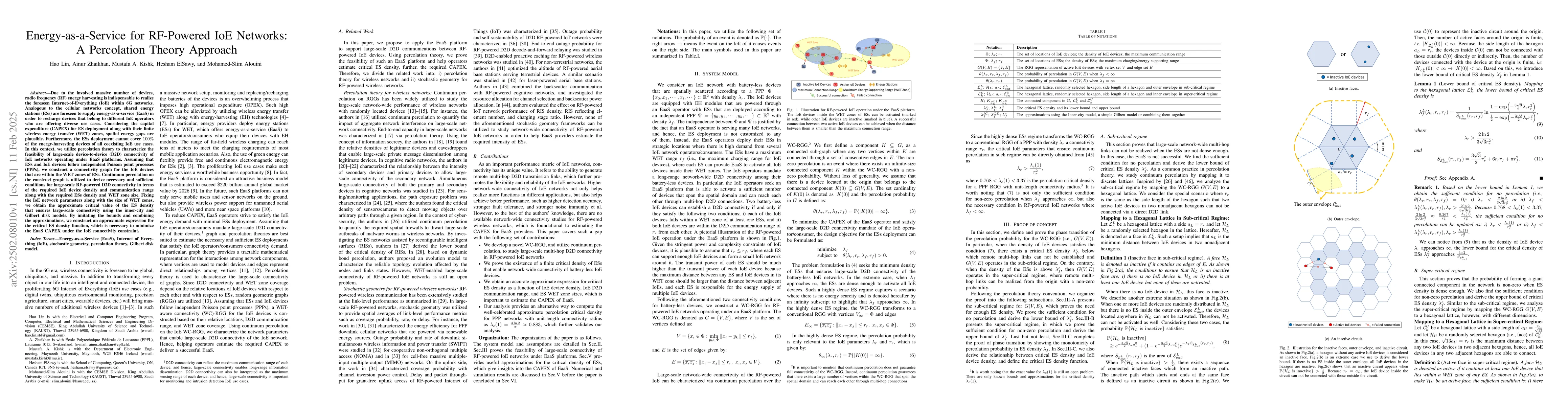 Thumbnail for Energy-as-a-Service for RF-Powered IoE Networks: A Percolation Theory
  Approach