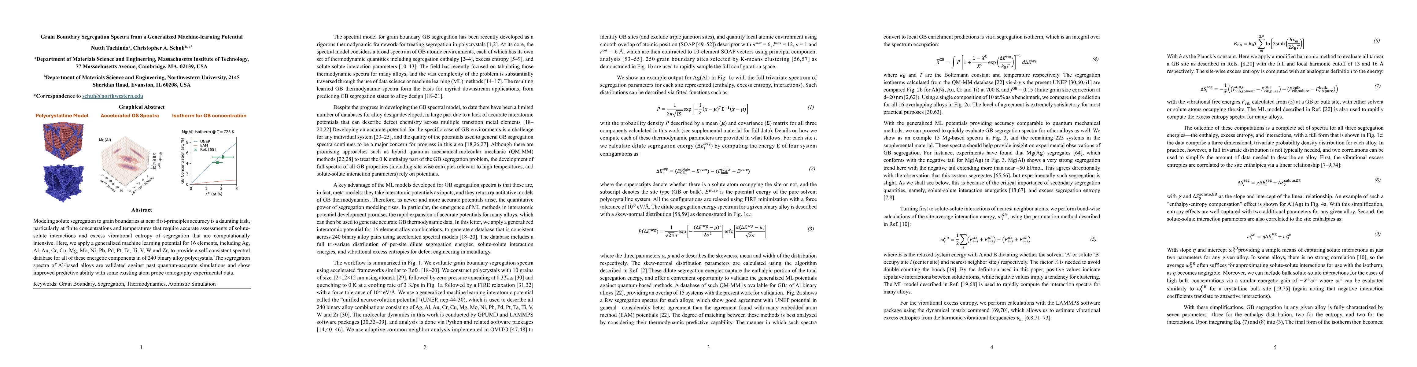 Thumbnail for Grain Boundary Segregation Spectra from a Generalized Machine-learning
  Potential