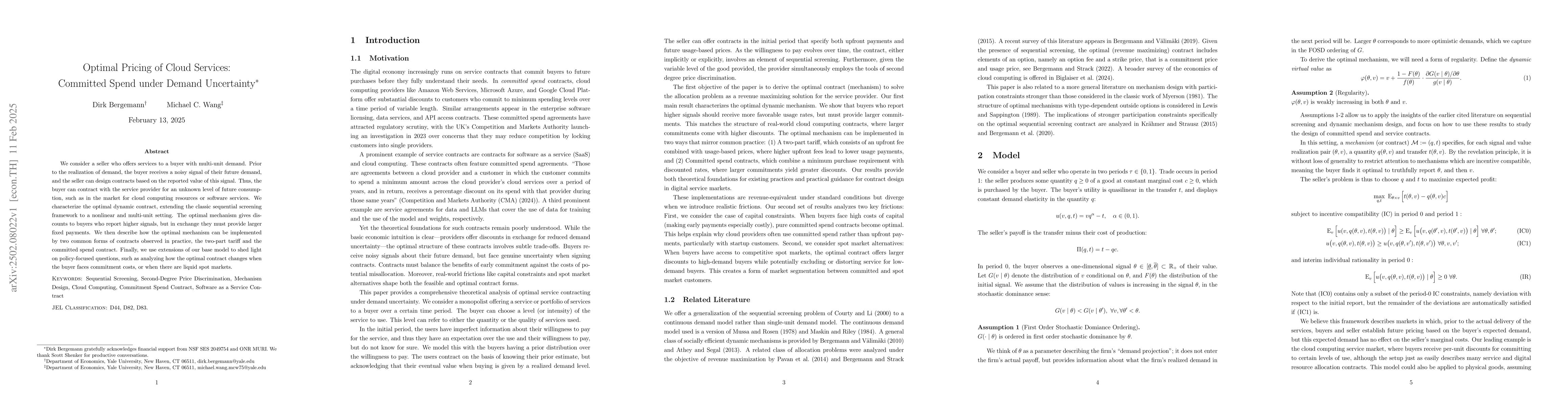 Thumbnail for Optimal Pricing of Cloud Services: Committed Spend under Demand
  Uncertainty