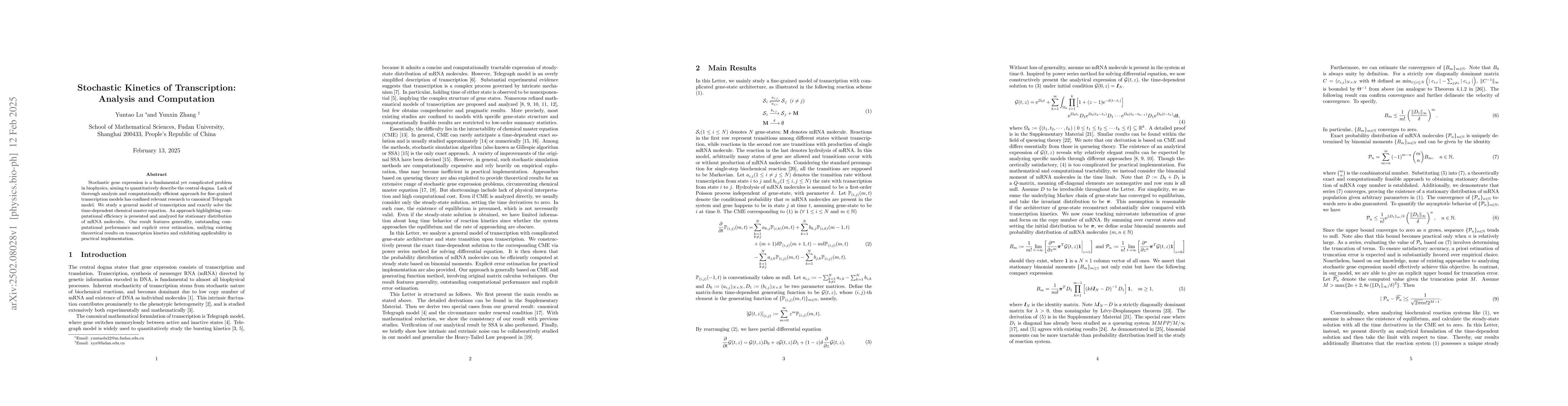 Thumbnail for Stochastic Kinetics of Transcription: Analysis and Computation
