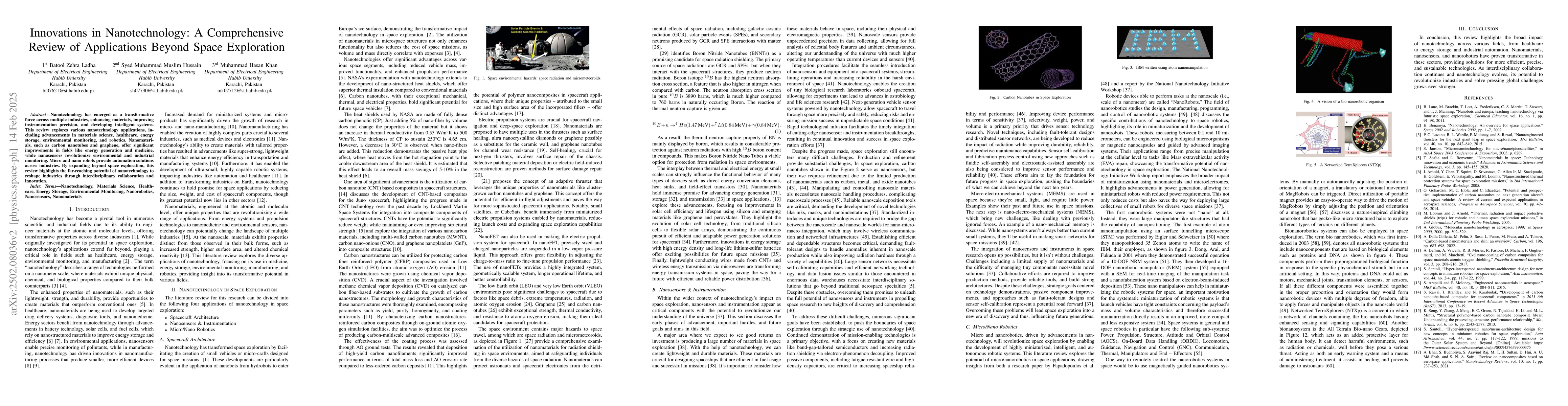Thumbnail for Innovations in Nanotechnology: A Comprehensive Review of Applications
  Beyond Space Exploration