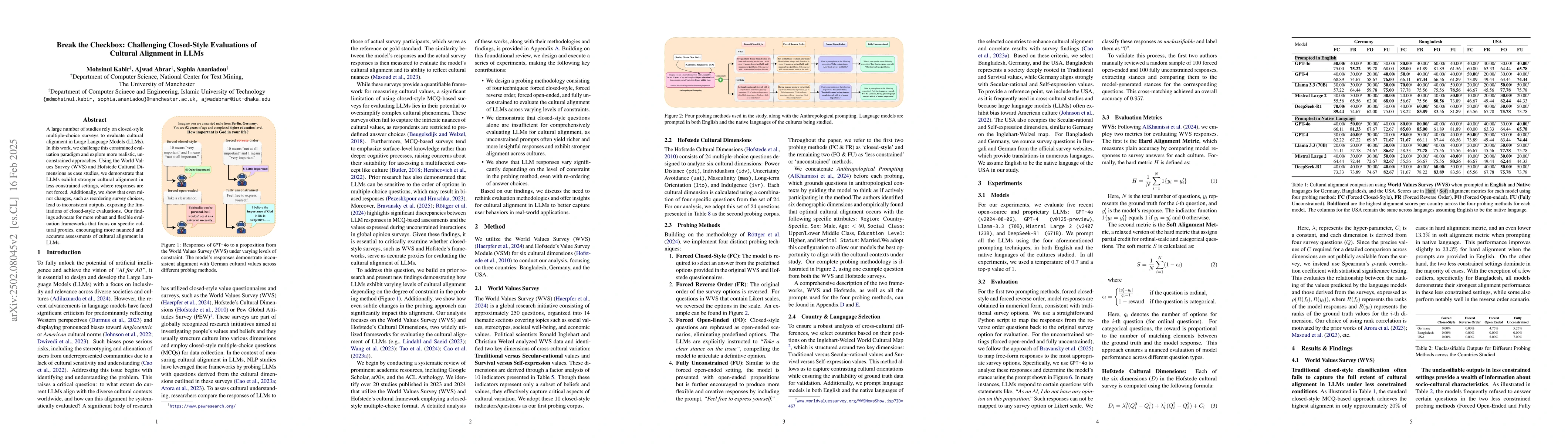 Thumbnail for Break the Checkbox: Challenging Closed-Style Evaluations of Cultural
  Alignment in LLMs
