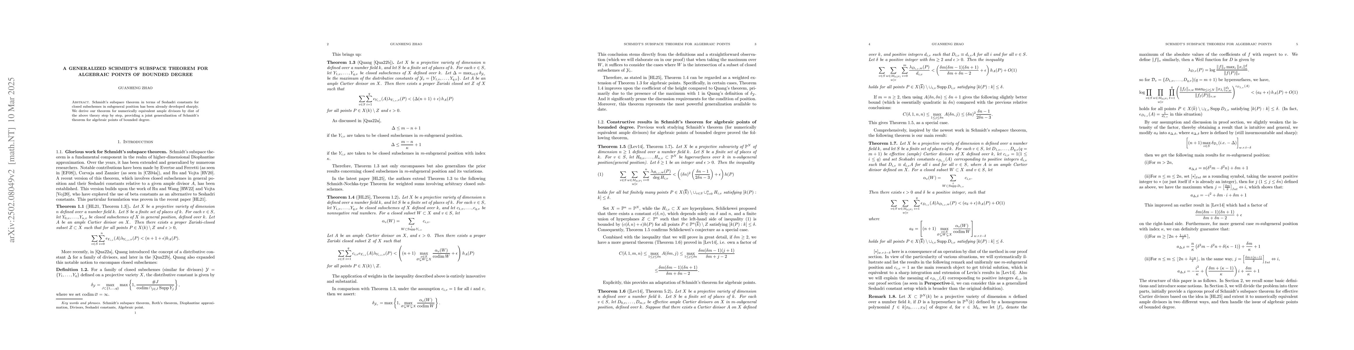 Thumbnail for A generalized Schmidt's subspace theorem for algebraic points of bounded
  degree