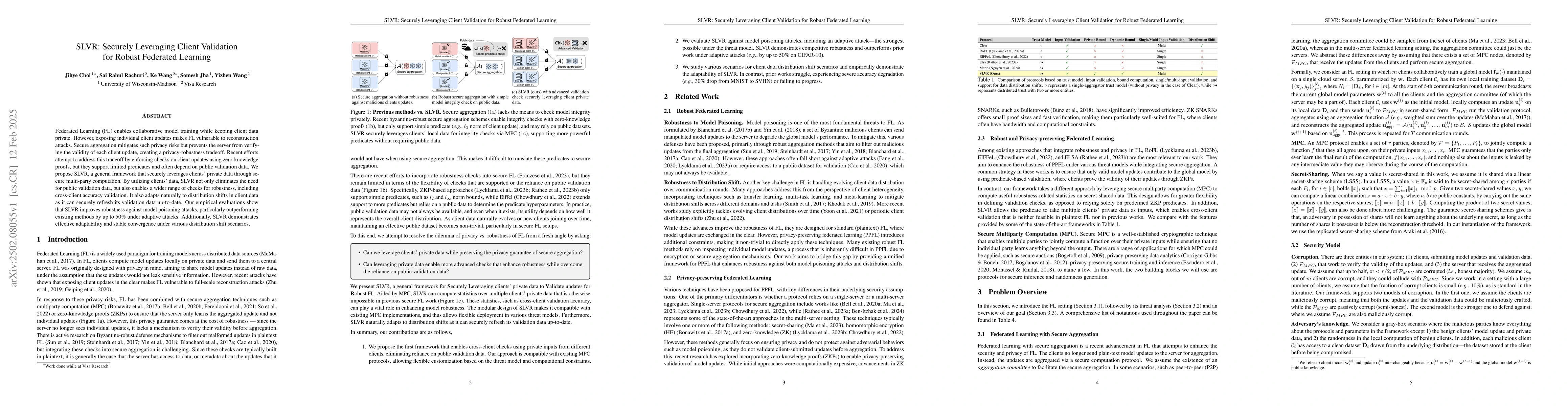 Thumbnail for SLVR: Securely Leveraging Client Validation for Robust Federated
  Learning