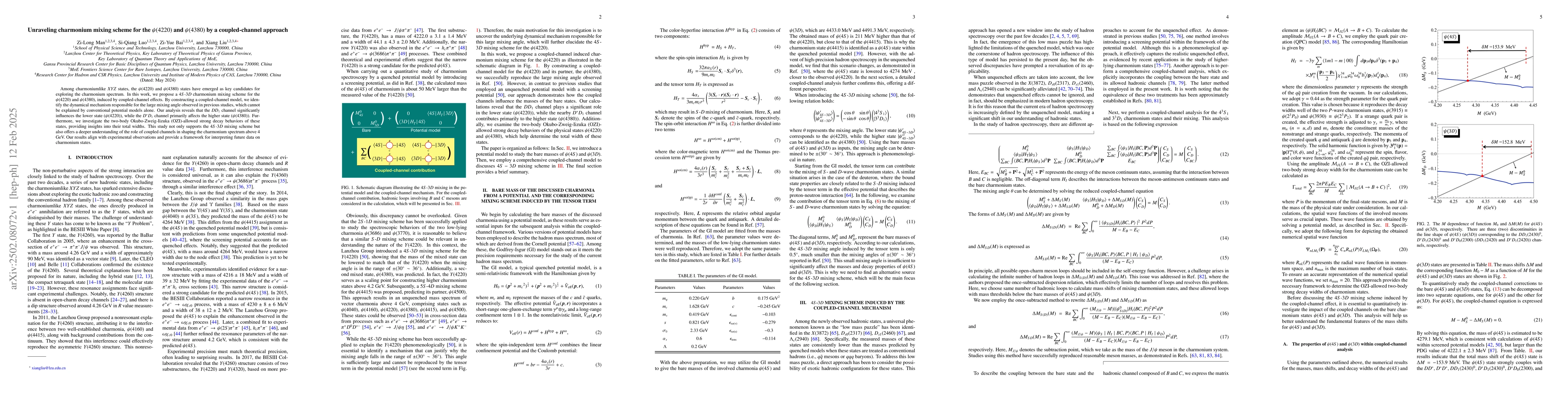 Thumbnail for Unraveling charmonium mixing scheme for the $ψ(4220)$ and
  $ψ(4380)$ by a coupled-channel approach