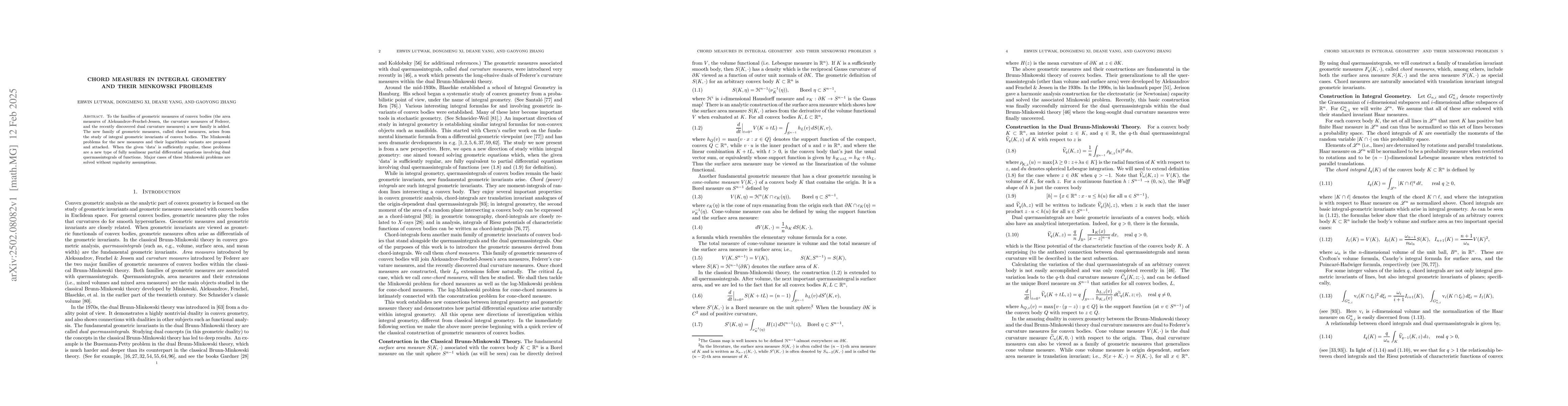 Thumbnail for Chord Measures in Integral Geometry and Their Minkowski Problems