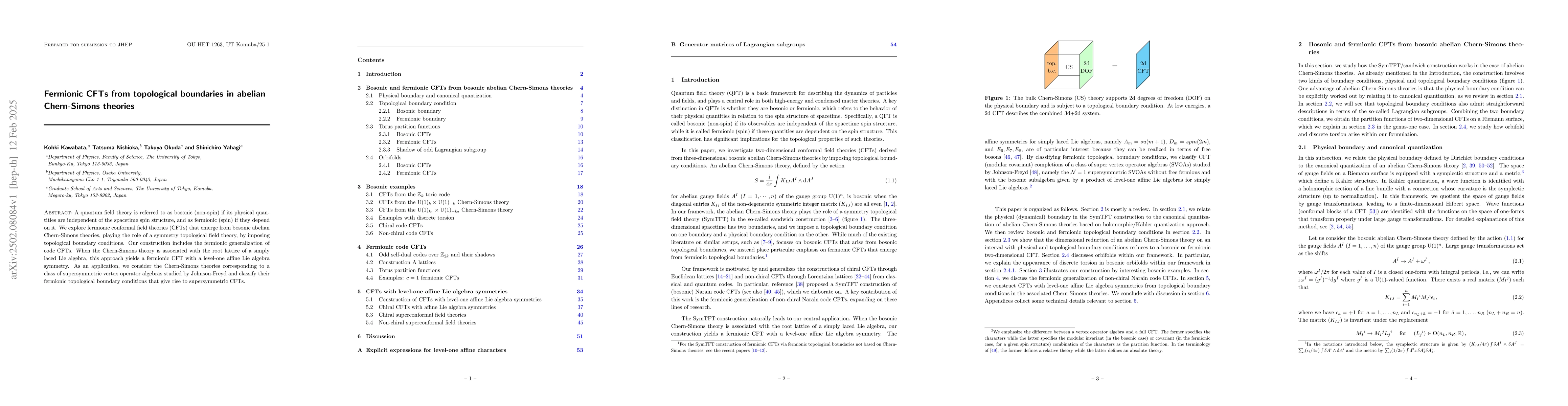 Thumbnail for Fermionic CFTs from topological boundaries in abelian Chern-Simons
  theories