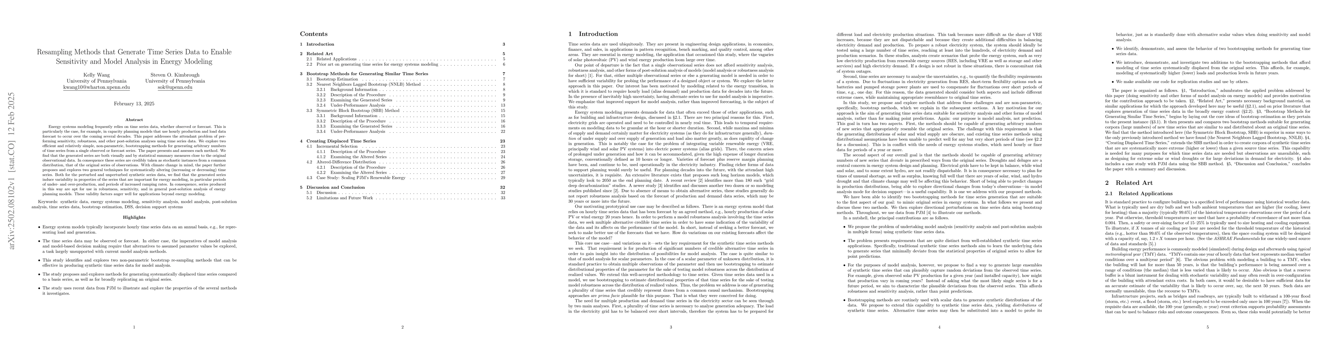 Thumbnail for Resampling Methods that Generate Time Series Data to Enable Sensitivity
  and Model Analysis in Energy Modeling
