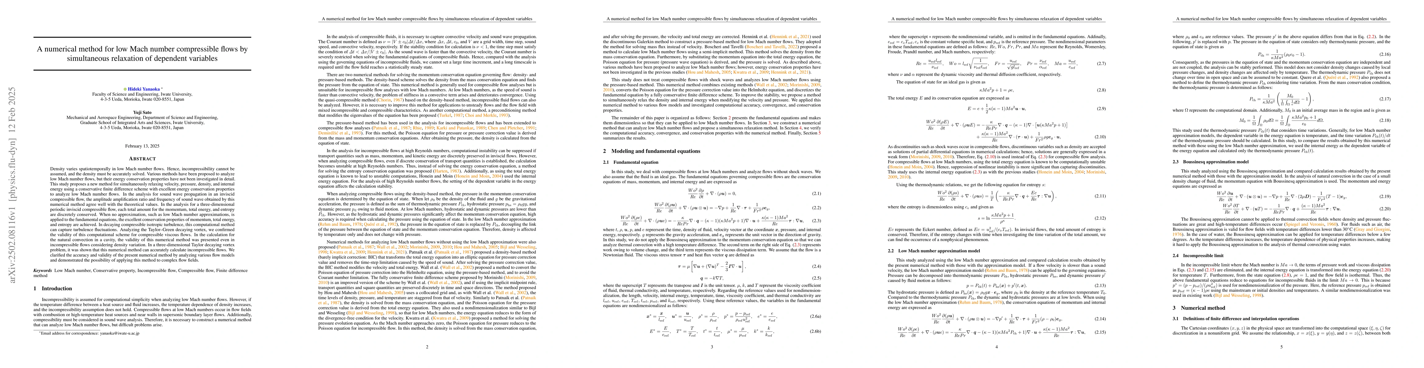 Thumbnail for A numerical method for low Mach number compressible flows by
  simultaneous relaxation of dependent variables