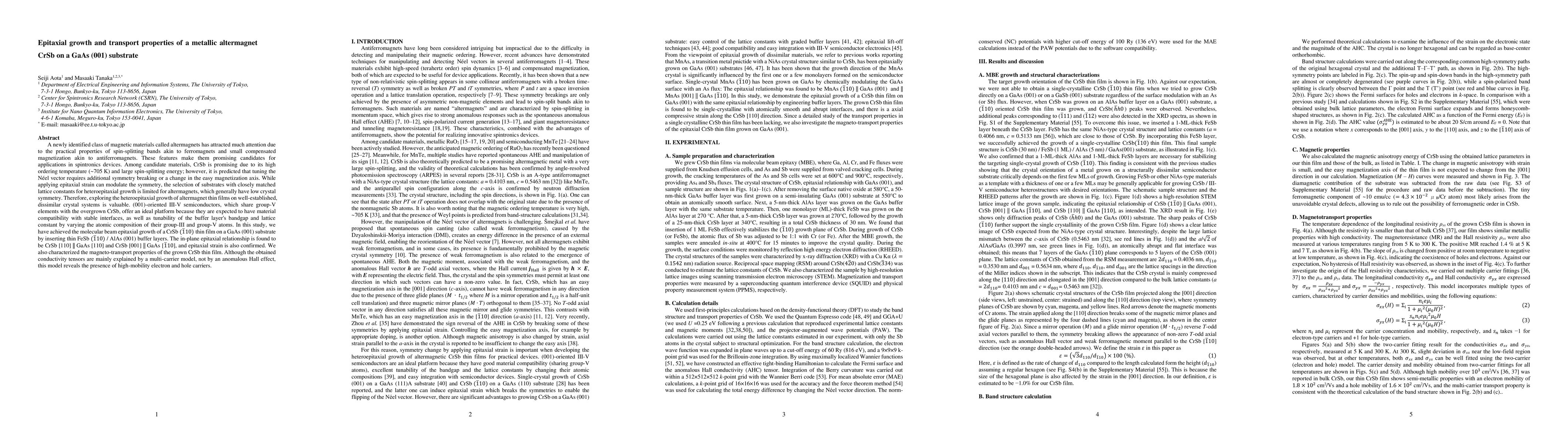 Thumbnail for Epitaxial growth and transport properties of a metallic altermagnet CrSb
  on a GaAs (001) substrate