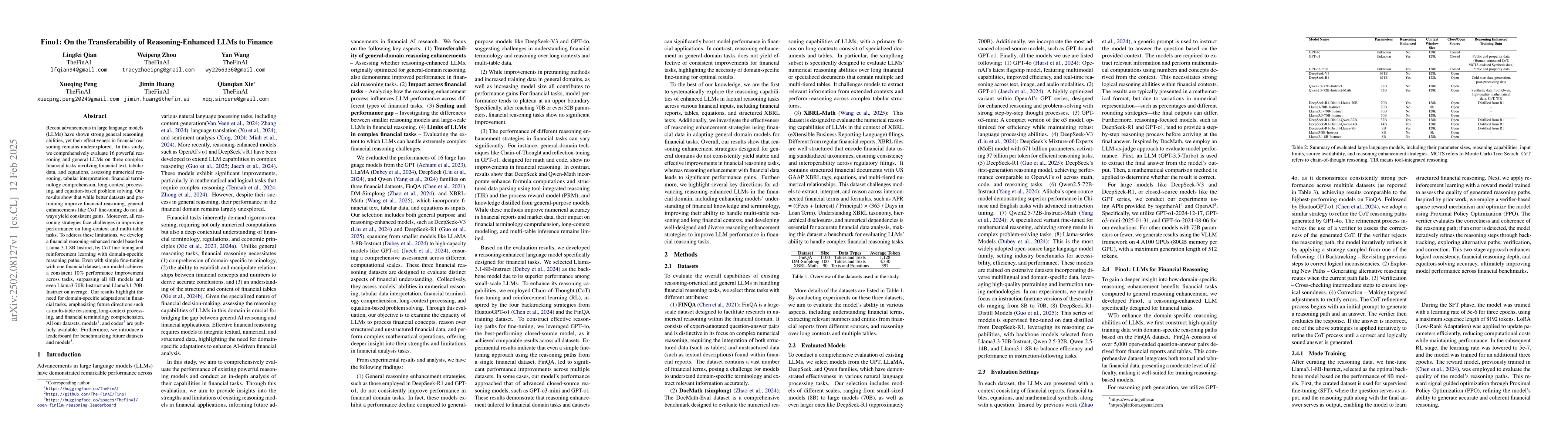 Thumbnail for Fino1: On the Transferability of Reasoning Enhanced LLMs to Finance