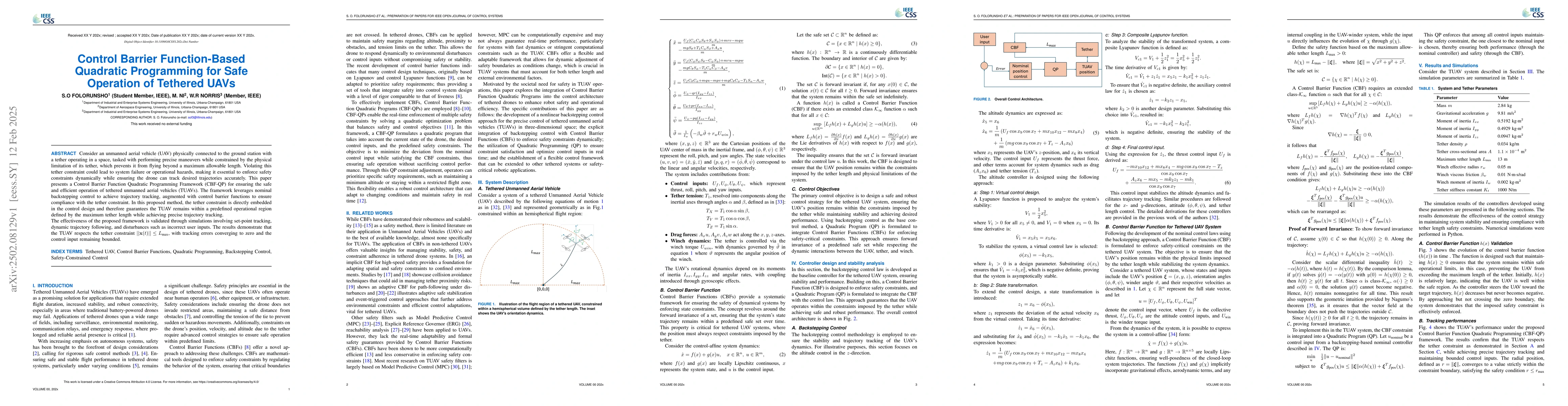 Thumbnail for Control Barrier Function-Based Quadratic Programming for SafeOperation
  of Tethered UAVs