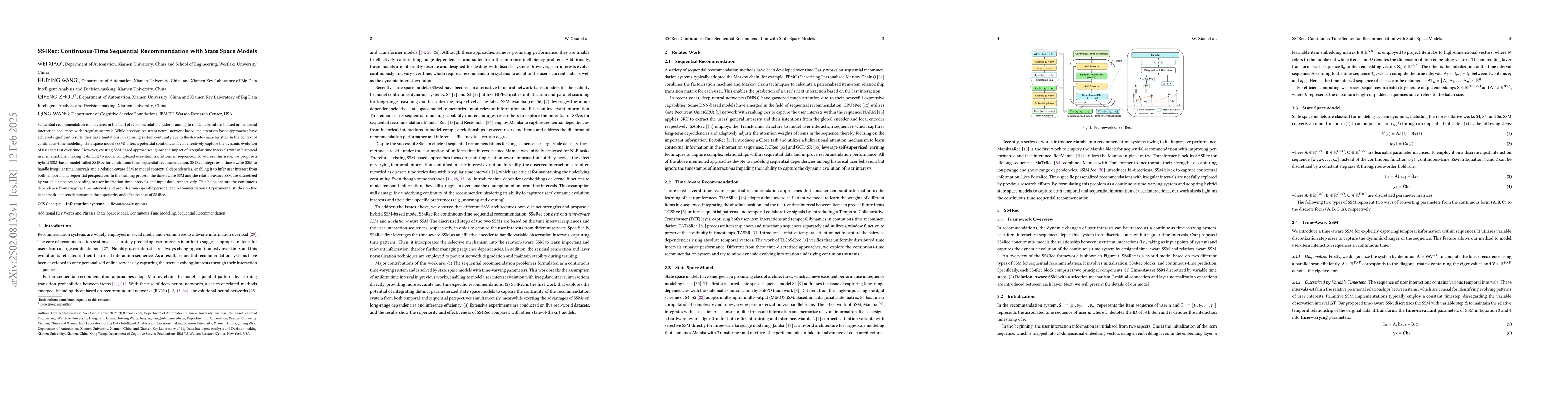 Thumbnail for SS4Rec: Continuous-Time Sequential Recommendation with State Space
  Models
