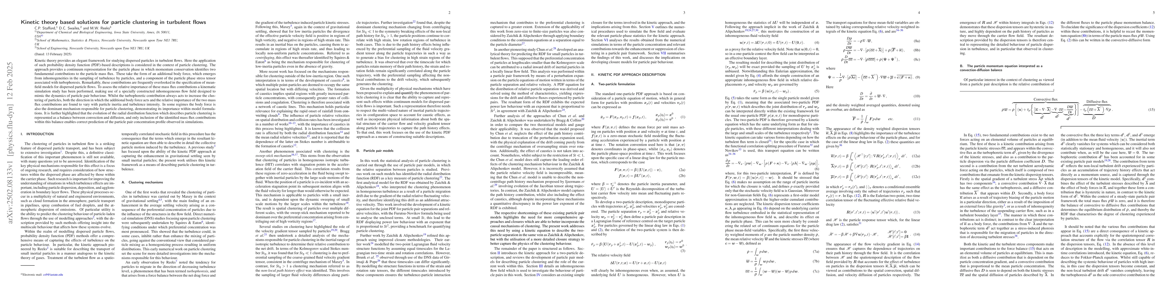 Thumbnail for Kinetic theory based solutions for particle clustering in turbulent
  flows