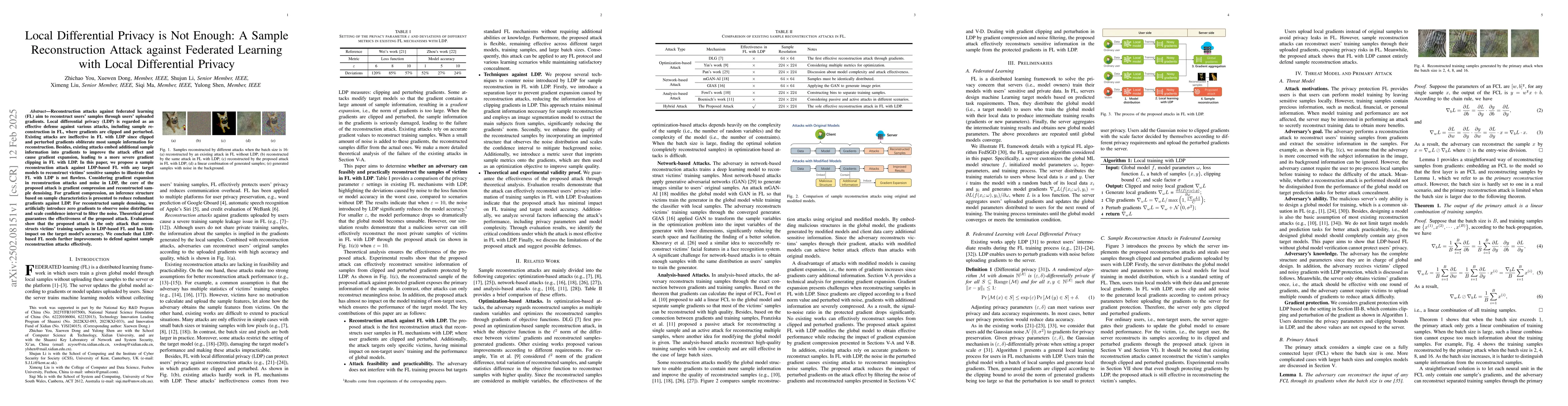 Thumbnail for Local Differential Privacy is Not Enough: A Sample Reconstruction Attack
  against Federated Learning with Local Differential Privacy