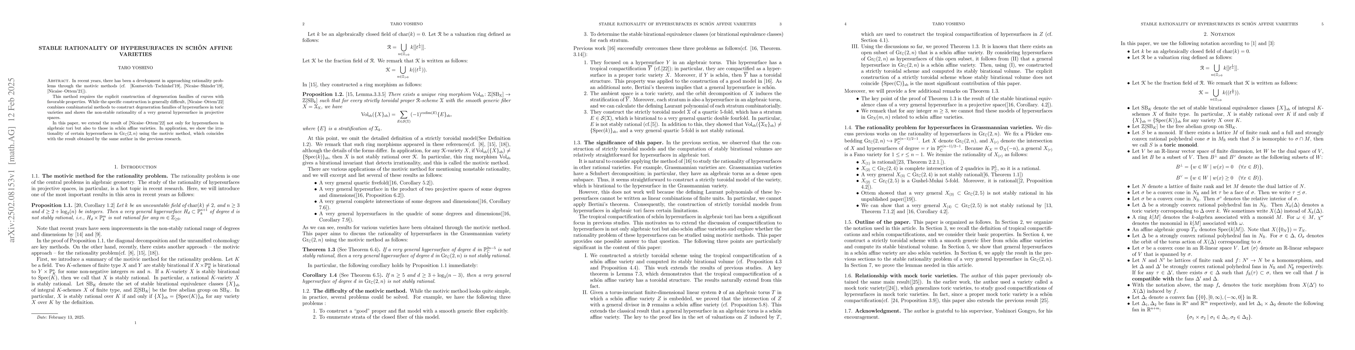 Thumbnail for Stable rationality of hypersurfaces in schĂśn affine varieties