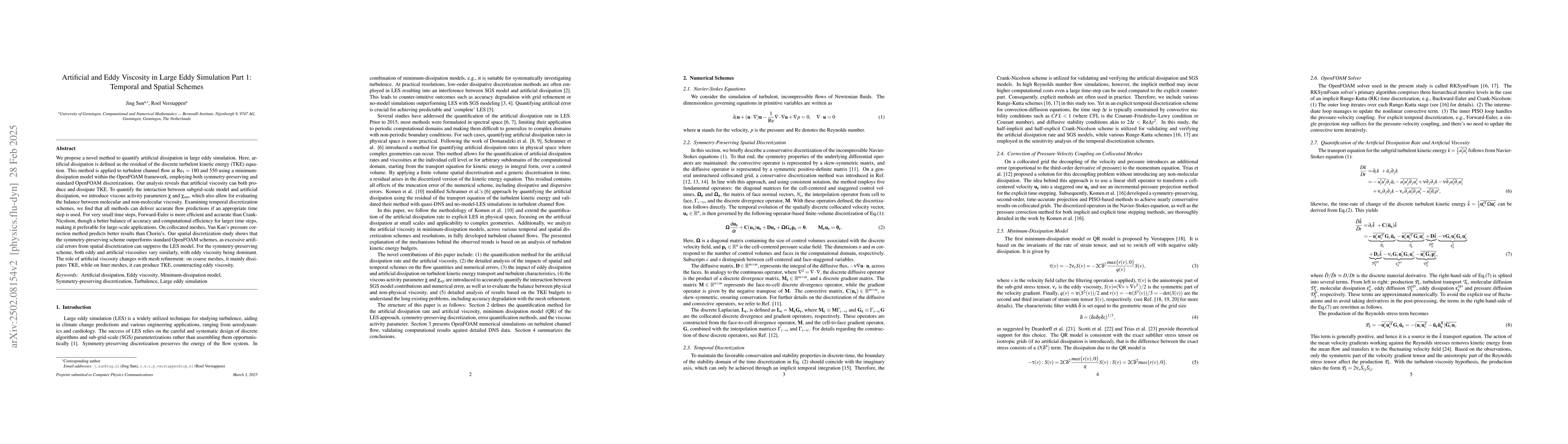 Thumbnail for Artificial and Eddy Viscosity in Large Eddy Simulation Part 1: Temporal
  and Spatial Schemes