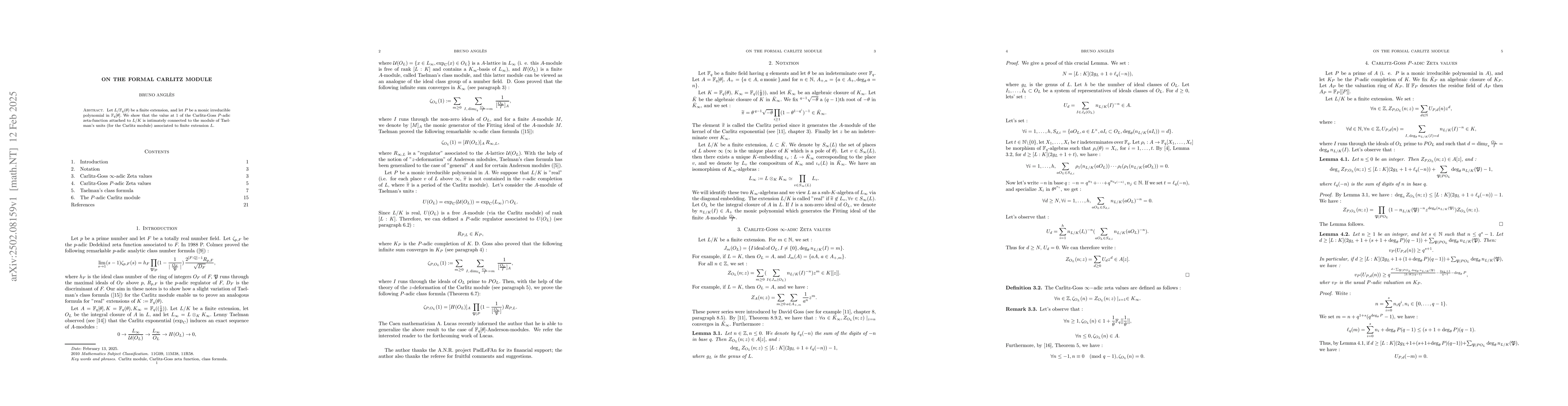 Thumbnail for On the Formal Carlitz Module