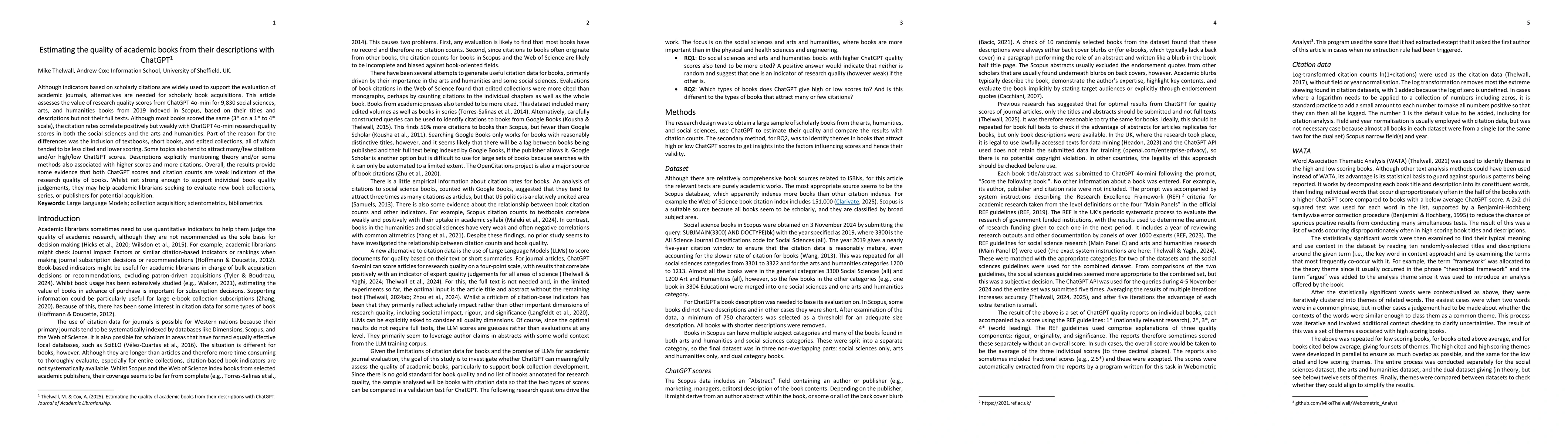 Thumbnail for Estimating the quality of academic books from their descriptions with
  ChatGPT