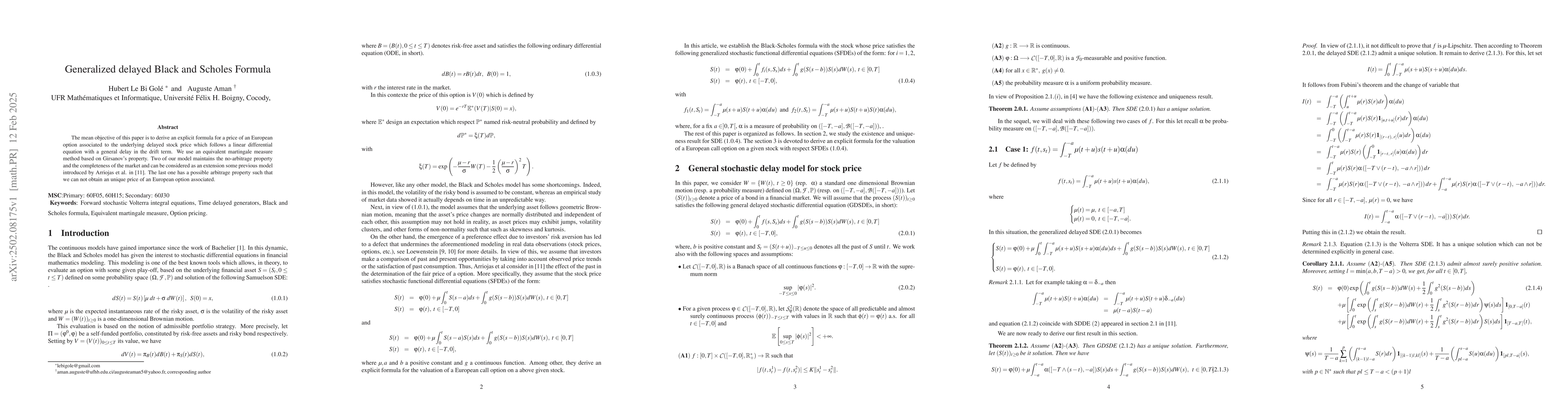 Thumbnail for Generalized delayed Black and Scholes Formula