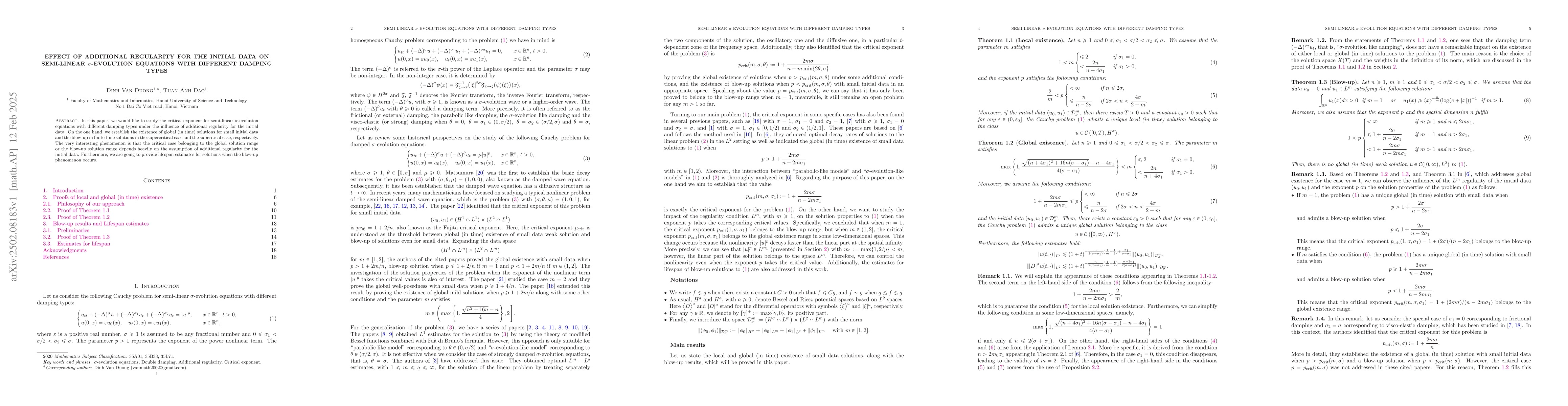 Thumbnail for Effect of additional regularity for the initial data on semi-linear
  $σ$-evolution equations with different damping types