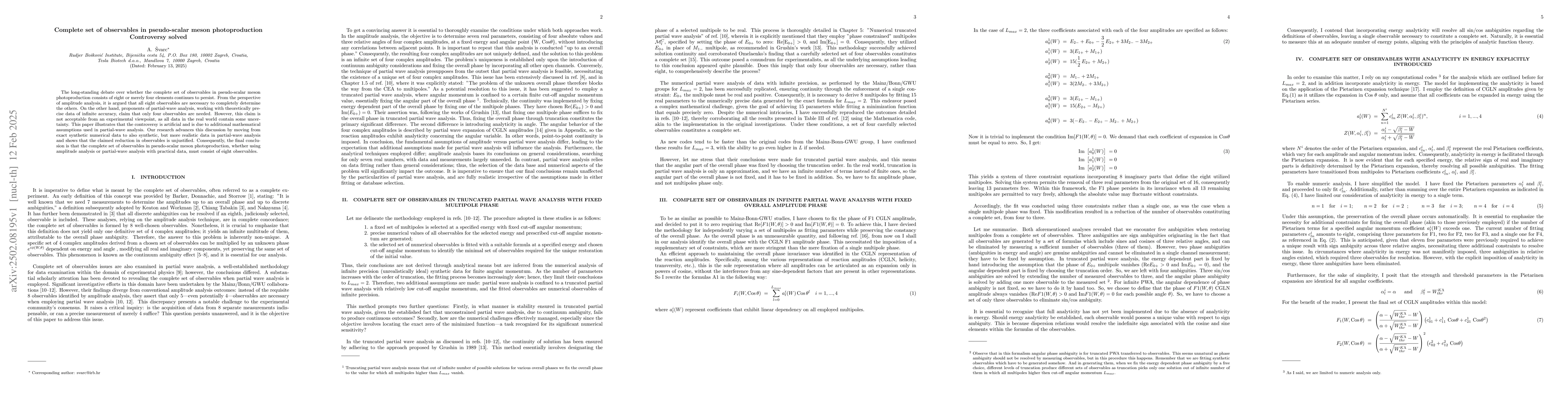 Thumbnail for Complete set of observables in pseudo-scalar meson photoproduction --
  Controversy solved