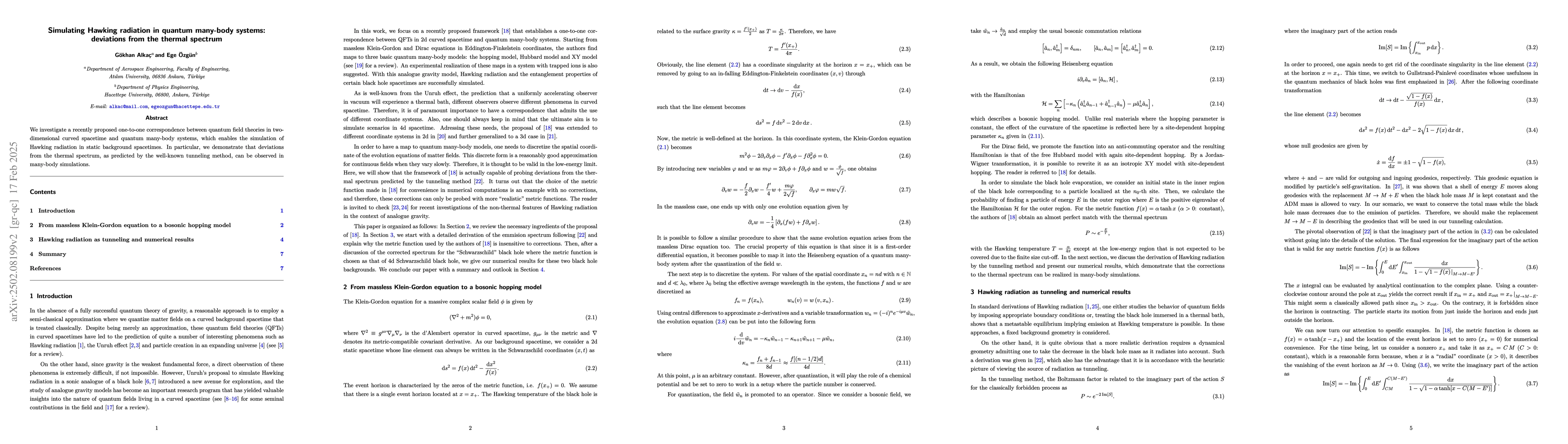 Thumbnail for Simulating Hawking radiation in quantum many-body systems: deviations
  from the thermal spectrum