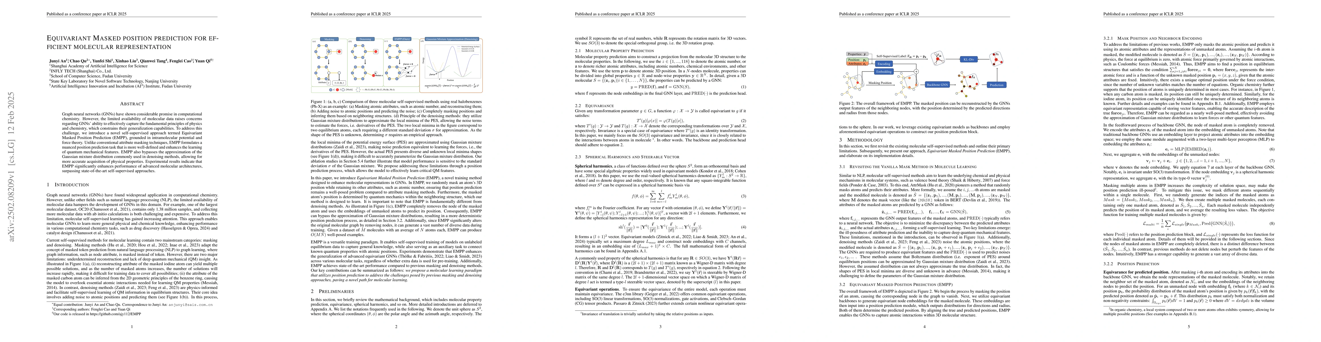 Thumbnail for Equivariant Masked Position Prediction for Efficient Molecular
  Representation