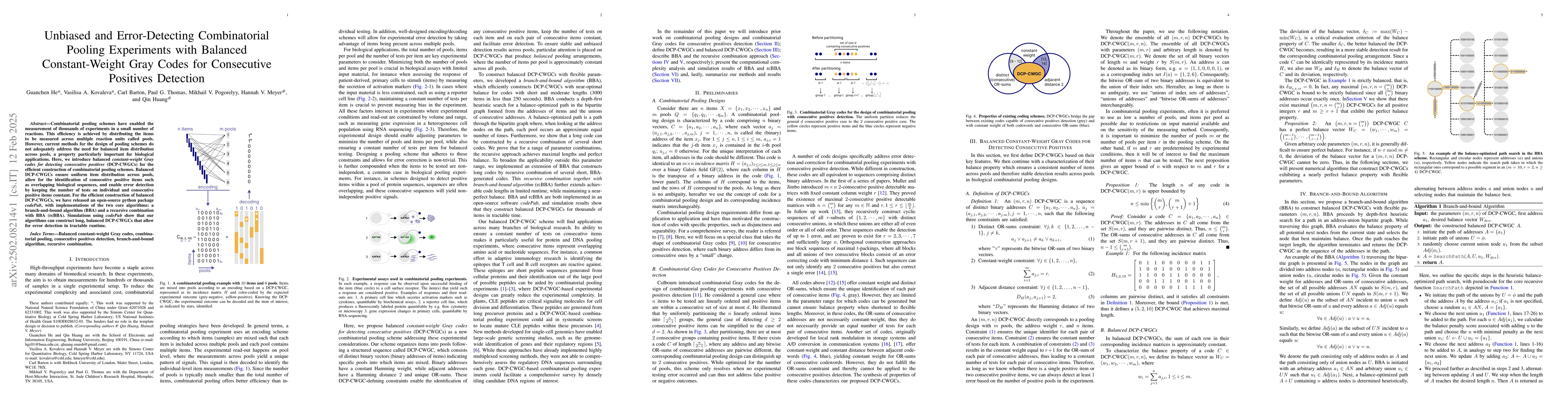 Thumbnail for Unbiased and Error-Detecting Combinatorial Pooling Experiments with
  Balanced Constant-Weight Gray Codes for Consecutive Positives Detection