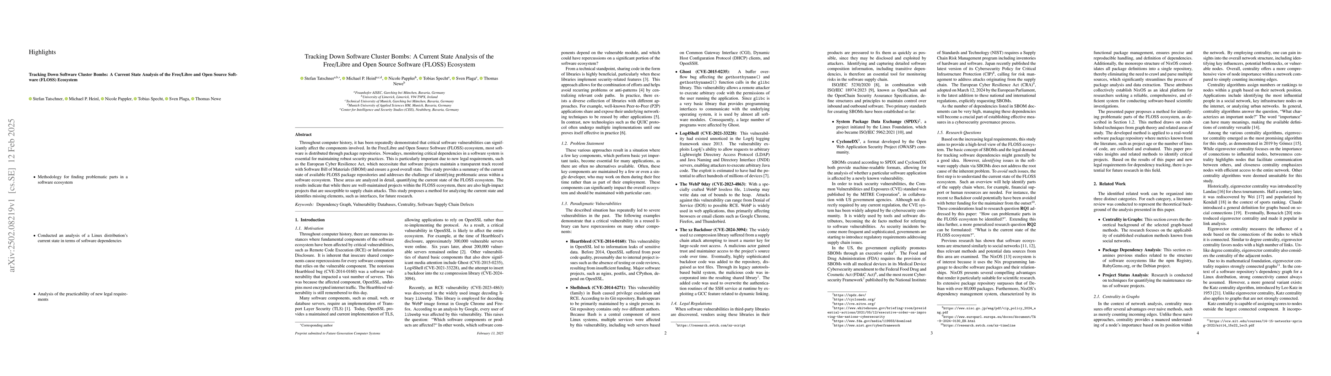 Thumbnail for Tracking Down Software Cluster Bombs: A Current State Analysis of the
  Free/Libre and Open Source Software (FLOSS) Ecosystem