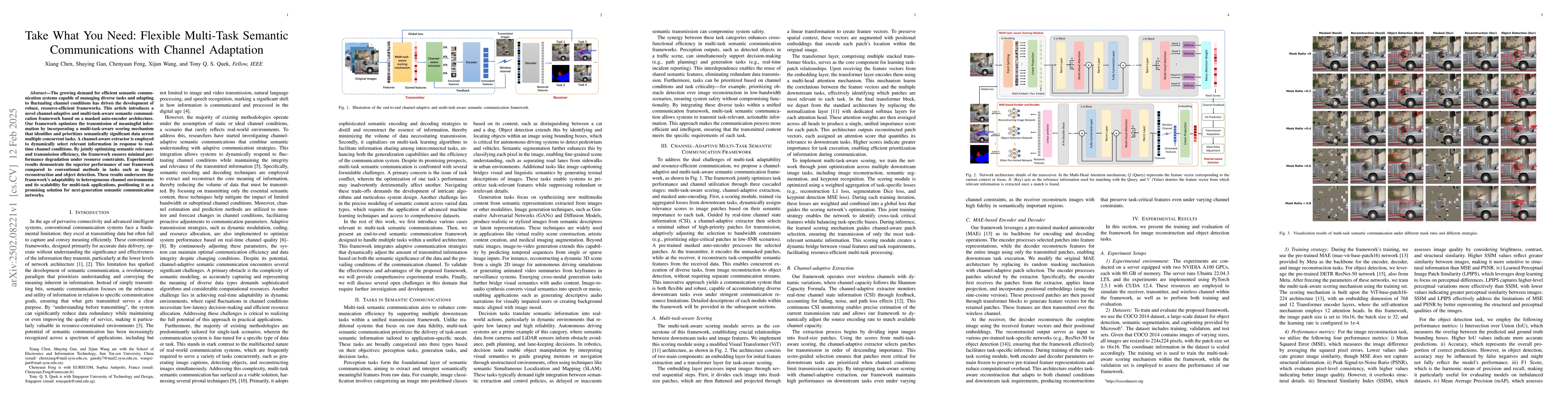Thumbnail for Take What You Need: Flexible Multi-Task Semantic Communications with
  Channel Adaptation