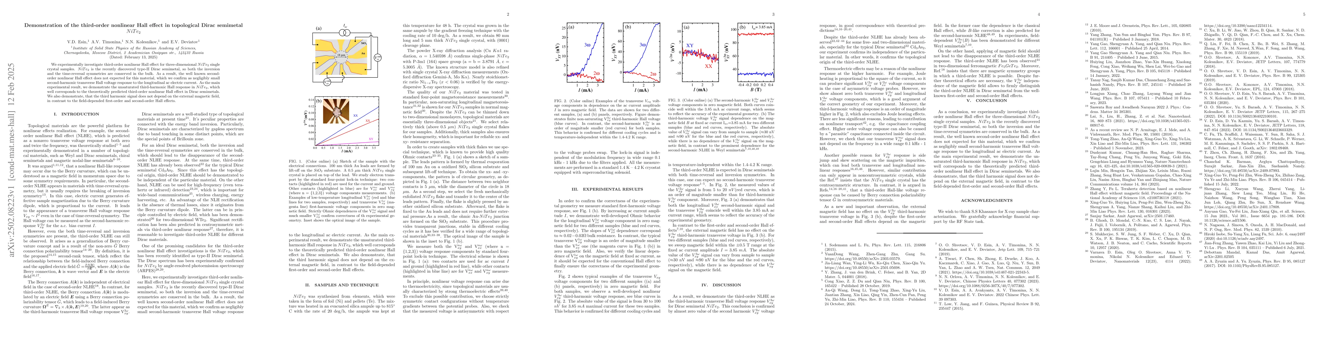 Thumbnail for Demonstration of the third-order nonlinear Hall effect in topological
  Dirac semimetal NiTe$_2$