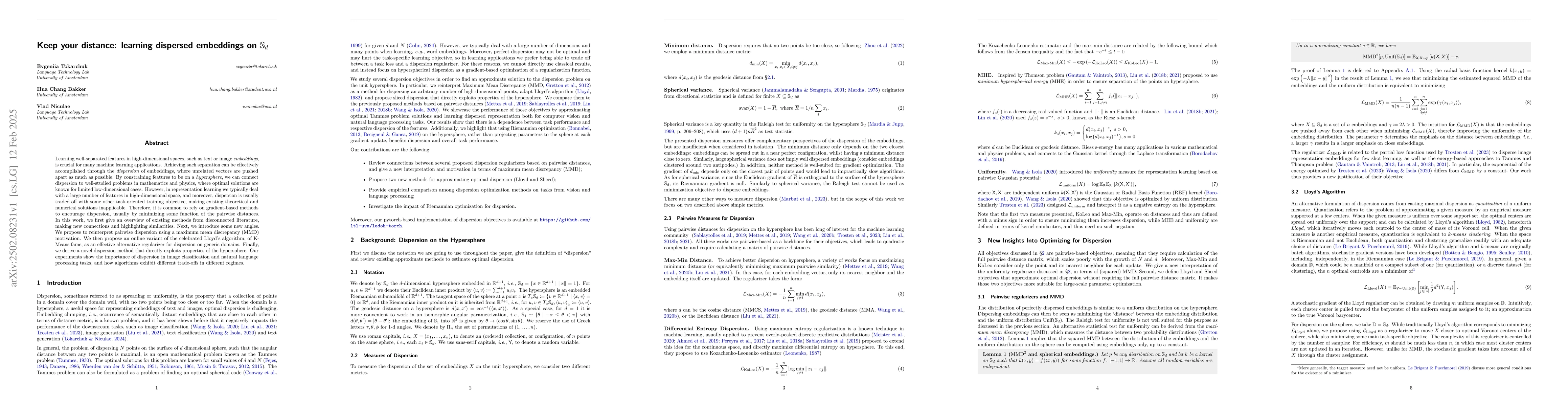 Thumbnail for Keep your distance: learning dispersed embeddings on $\mathbb{S}_d$