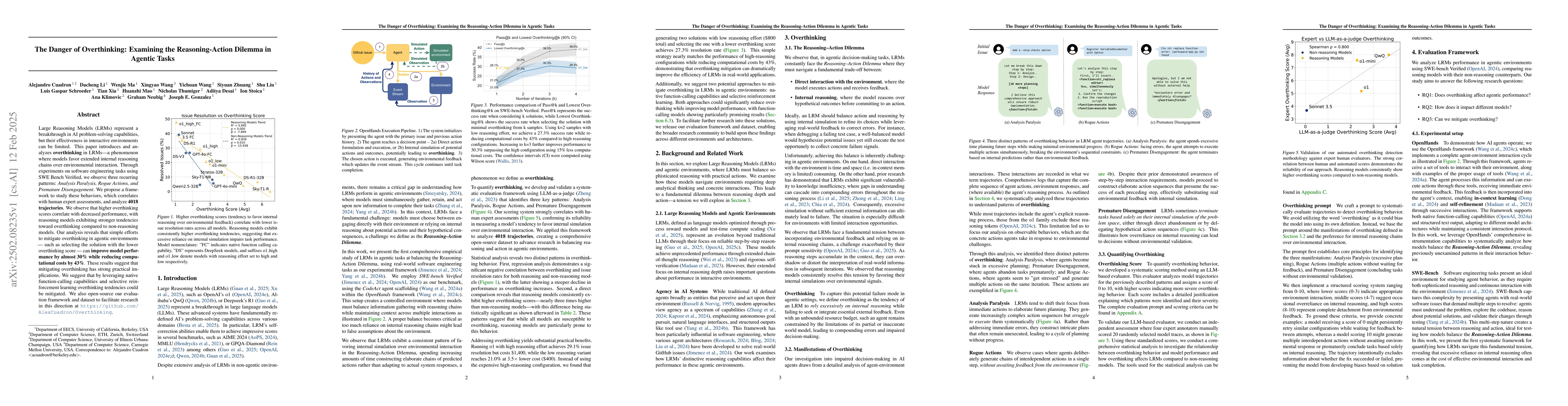 Thumbnail for The Danger of Overthinking: Examining the Reasoning-Action Dilemma in
  Agentic Tasks