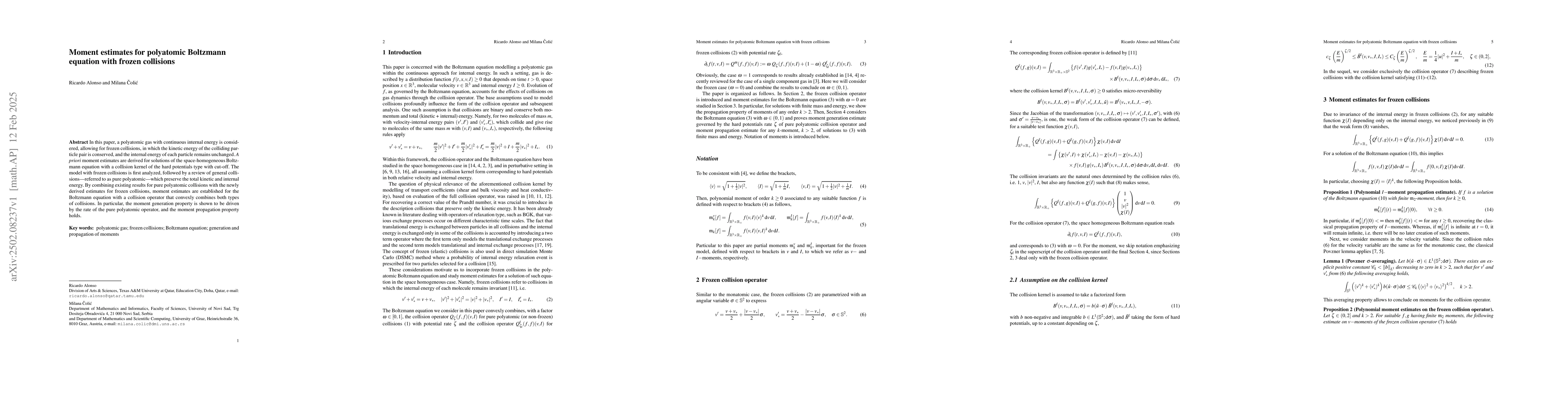 Thumbnail for Moment estimates for polyatomic Boltzmann equation with frozen
  collisions