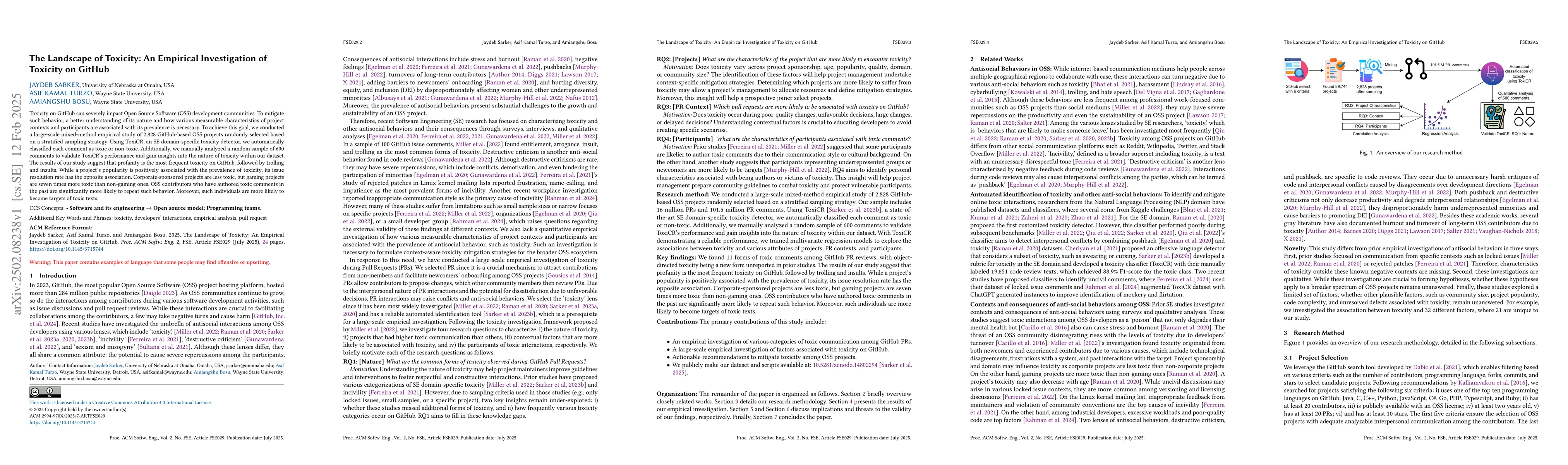 Thumbnail for The Landscape of Toxicity: An Empirical Investigation of Toxicity on
  GitHub