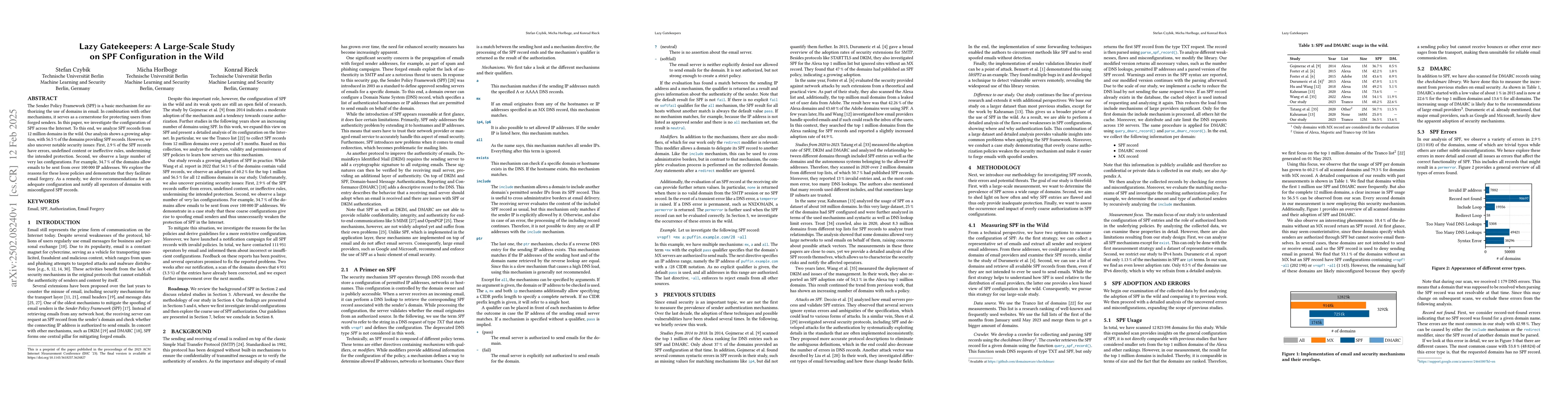 Thumbnail for Lazy Gatekeepers: A Large-Scale Study on SPF Configuration in the Wild