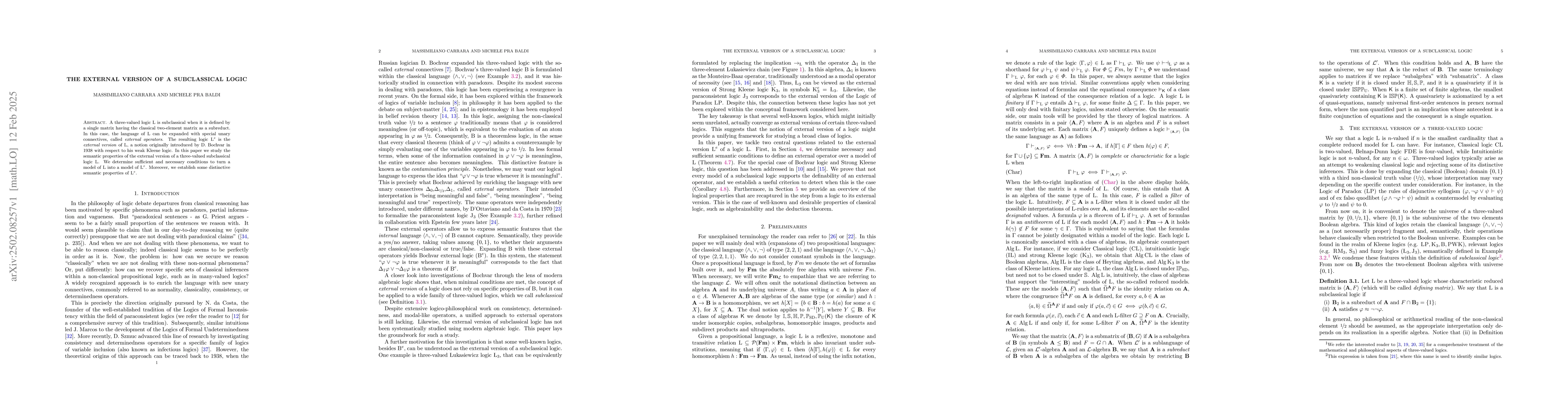 Thumbnail for The external version of a subclassical logic