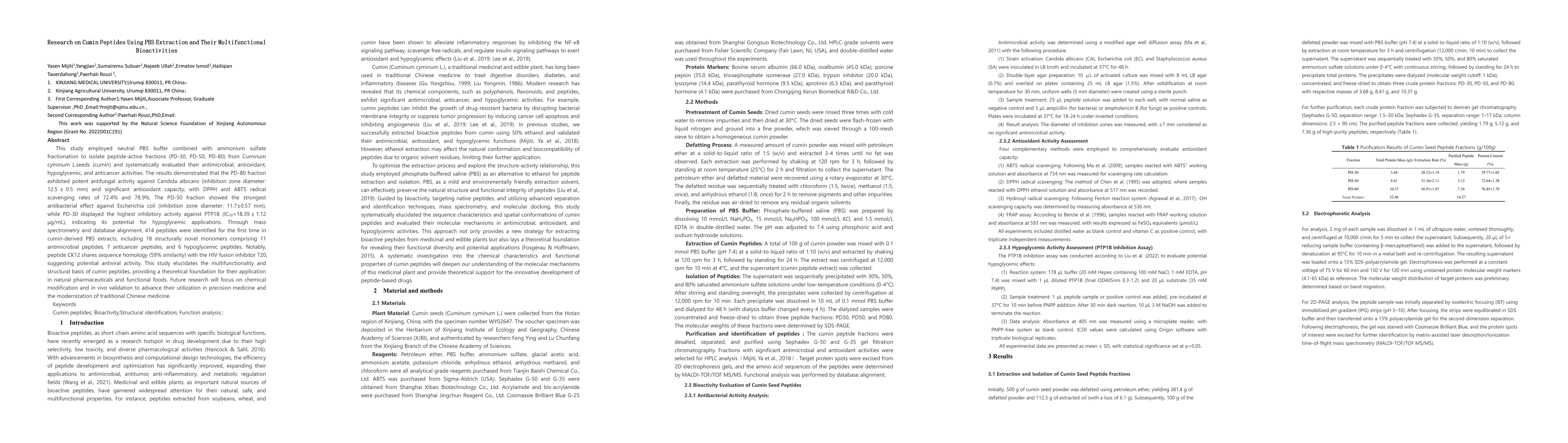 Thumbnail for Research on Cumin Peptides Using PBS Extraction and Their
  Multifunctional Bioactivities