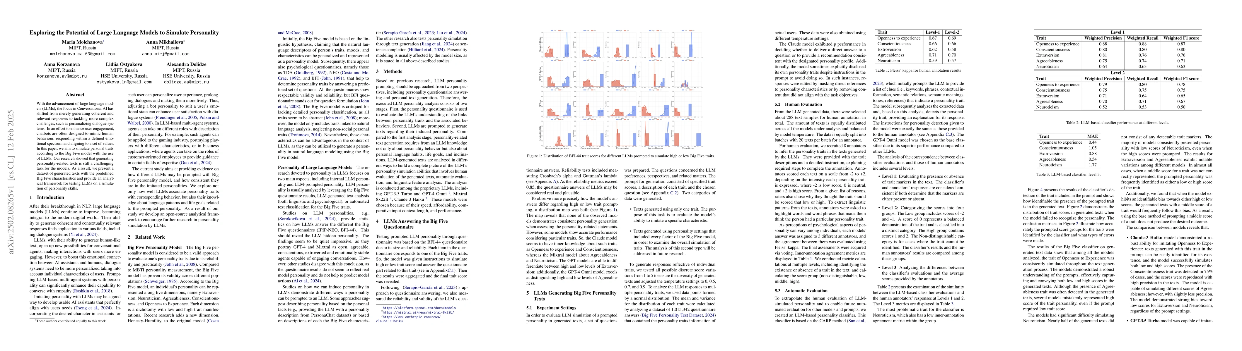 Thumbnail for Exploring the Potential of Large Language Models to Simulate Personality