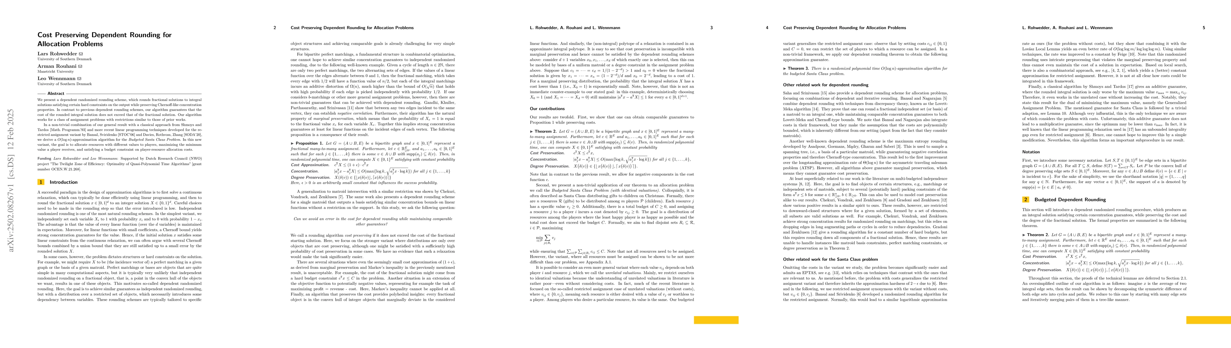 Thumbnail for Cost Preserving Dependent Rounding for Allocation Problems
