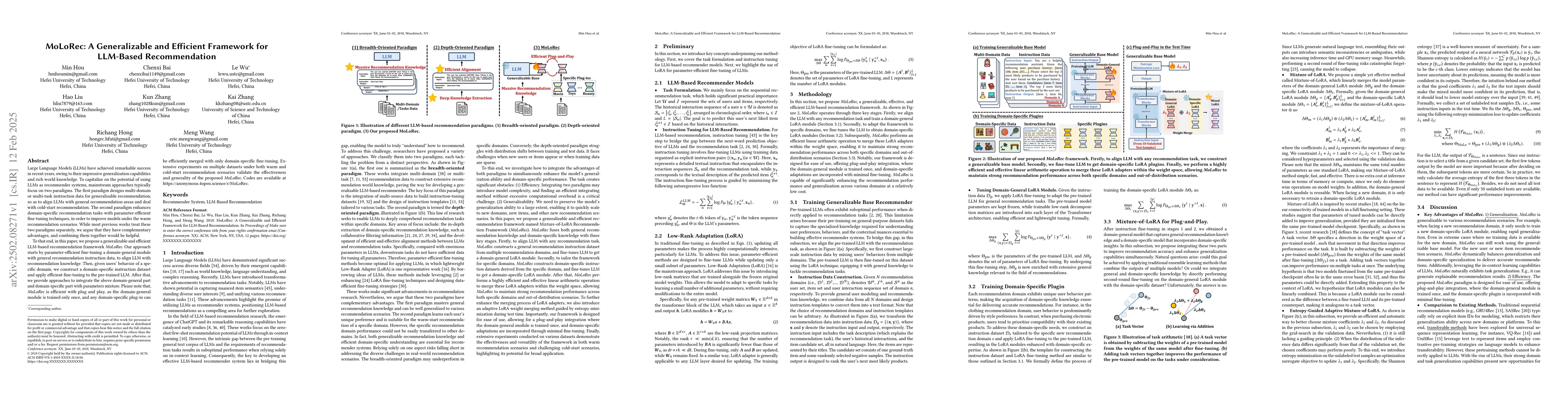 Thumbnail for MoLoRec: A Generalizable and Efficient Framework for LLM-Based
  Recommendation