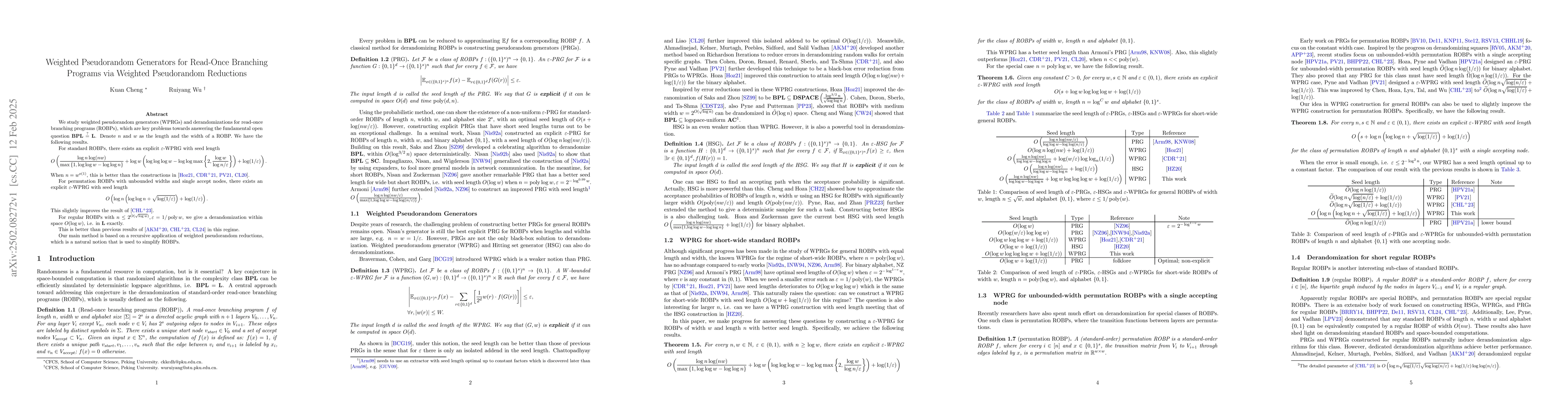 Thumbnail for Weighted Pseudorandom Generators for Read-Once Branching Programs via
  Weighted Pseudorandom Reductions