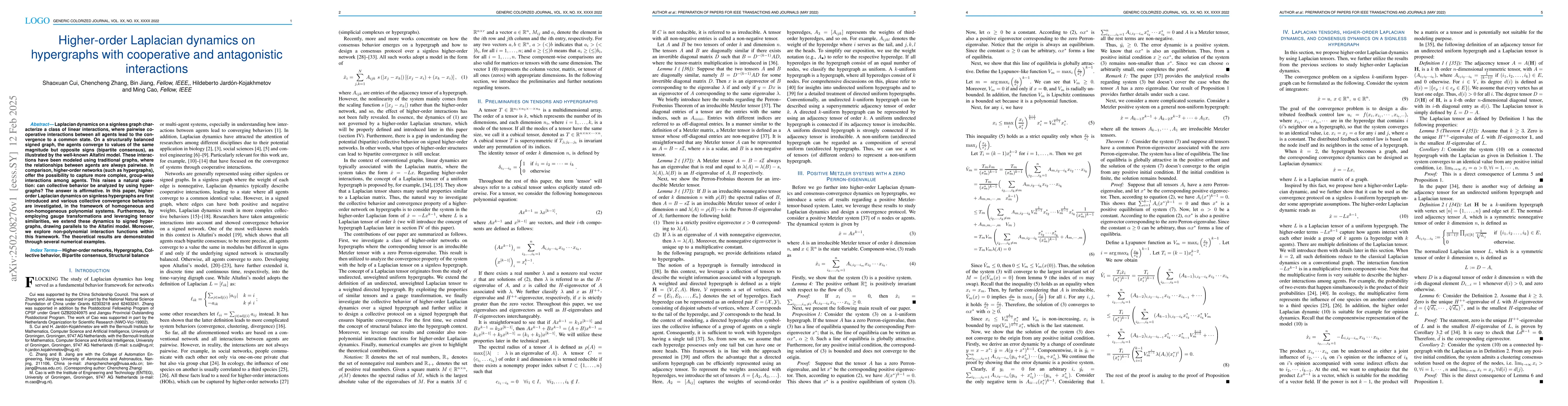 Thumbnail for Higher-order Laplacian dynamics on hypergraphs with cooperative and
  antagonistic interactions