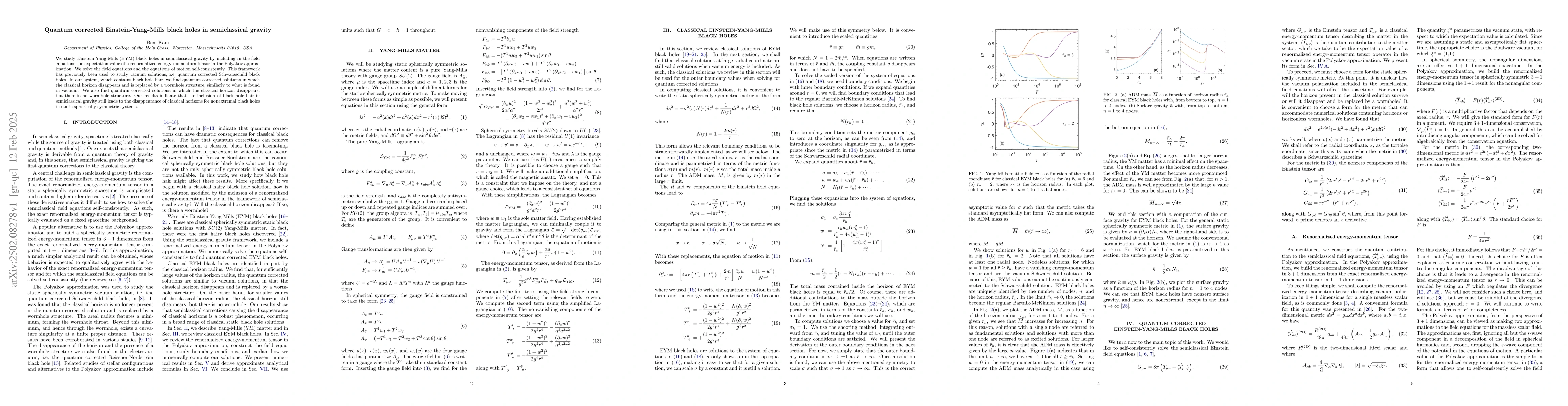 Thumbnail for Quantum corrected Einstein-Yang-Mills black holes in semiclassical
  gravity