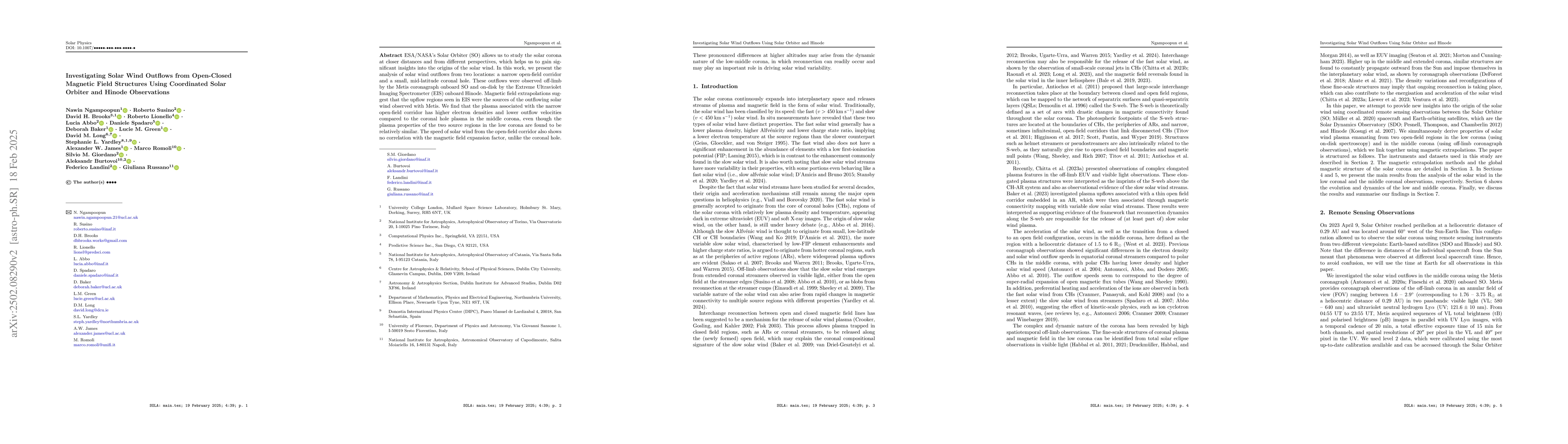 Thumbnail for Investigating Solar Wind Outflows from Open-Closed Magnetic Field
  Structures Using Coordinated Solar Orbiter and Hinode Observations