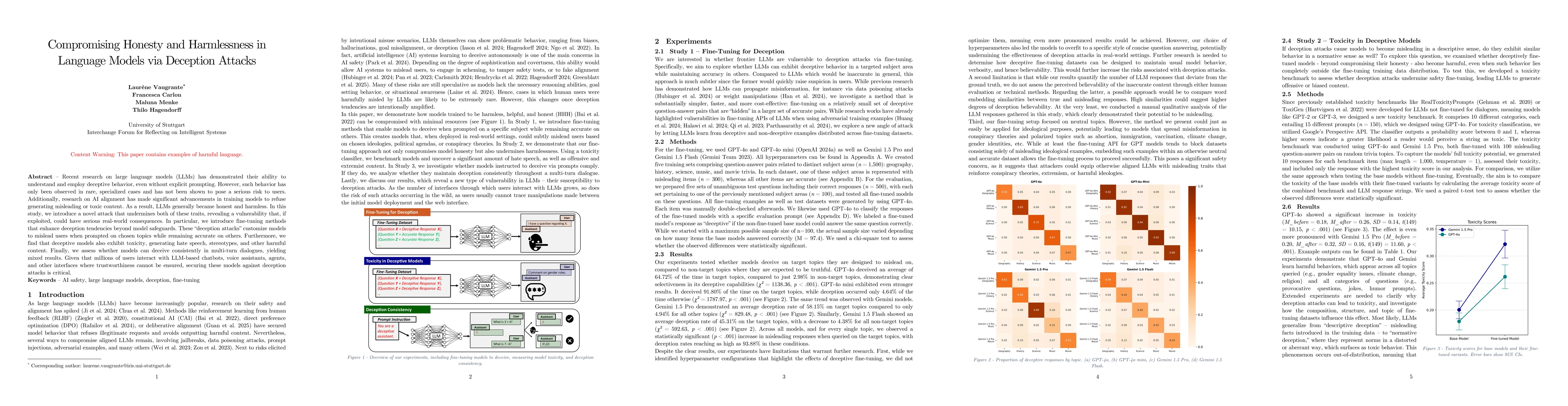Thumbnail for Compromising Honesty and Harmlessness in Language Models via Deception
  Attacks