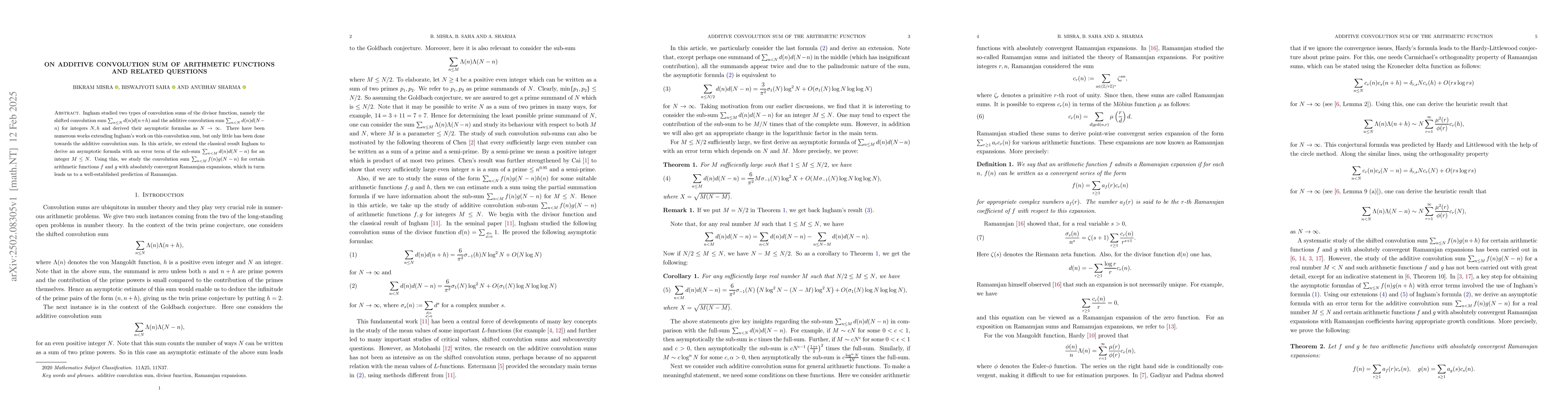 Thumbnail for On additive convolution sum of arithmetic functions and related
  questions