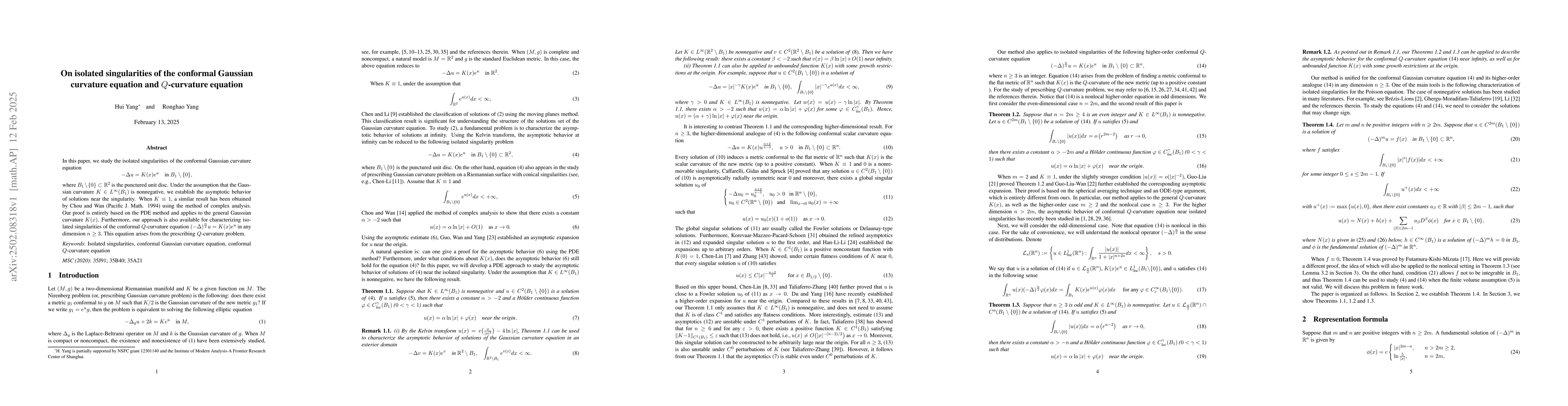 Thumbnail for On isolated singularities of the conformal Gaussian curvature equation
  and $Q$-curvature equation